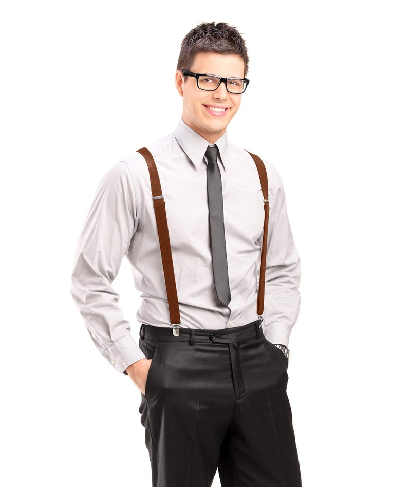 trilece Brown Suspenders for Men - Mens Suspender, Adjustable Y Back Style Suspender Women, Suspenders with Heavy Duty Strong Clips (Brown, 1) - Image 2